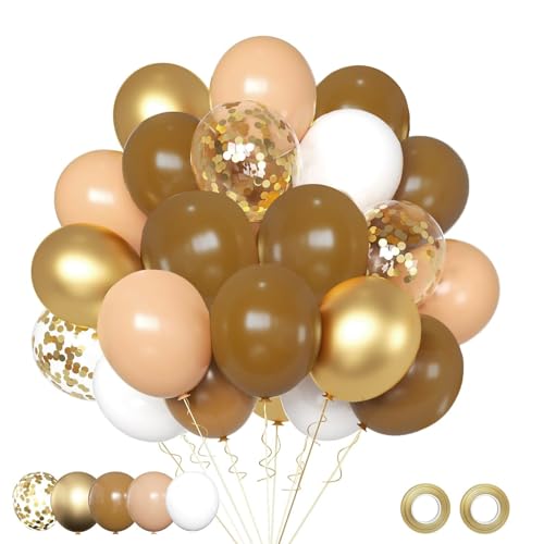 Luftballons Braun Gold Weiß, 50 Stück 30cm Luftballons Retro Braun Gold Konfetti Latex Neutrale Luftballons Helium Party Luftballons für Geburtstag Hochzeit Babyparty Jubiläum Party Deko von AIOZX