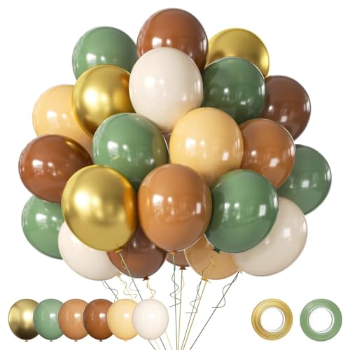 Luftballons Grün Braun Set, 60 Stück 30cm Grün Beige Luftballons mit Metallic Gold Partyballons, Retro Grün Braun Gold Cream Aprikose Latex Ballon für Dschungel Safari Geburtstag Babyparty Deko Luftballons Grün Braun Set, 60 Stück 30cm Grün Beige Luftballons mit Metallic Gold Partyballons, Retro Grün Braun Gold Cream Aprikose Latex Ballon für Dschungel Safari Geburtstag Babyparty Deko von AIOZX