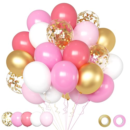 Rosa Luftballons Rosa Weiß Gold Konfetti Luftballons Hochzeit Set 50 Stück 30cm Helium Ballons mit 2 Rollen Rosa Gold Band als Baby Shower Geburtstag Jubiläum Party Dekoration Graduierung von AIOZX