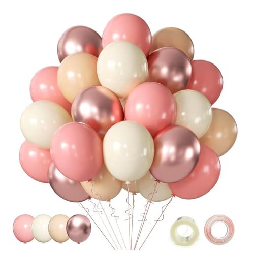 Luftballons Beige Rosa Rosegold Luftballons Hochzeit Set 60 Stück 30cm Helium Rosa Ballons Metallic Rose Gold Luftballons Beige Blush Latex Luftballons für Geburtstag Hochzeit Baby Party Dekoration von AIOZX