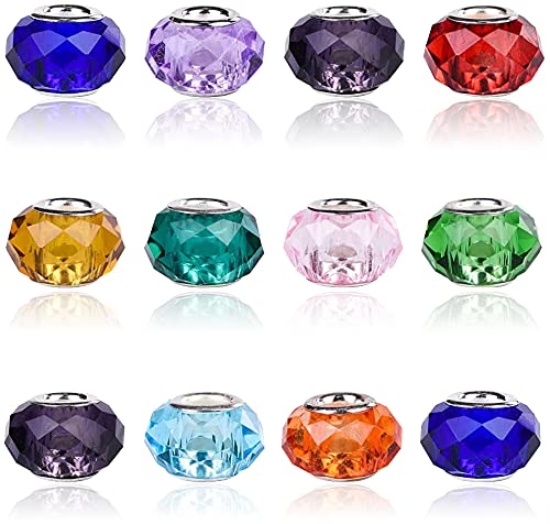 AIPRIDY Murano-Glasperlen mit großem Loch, 15 x 11 mm, gemischte Farben mit silbernen Messingkernen, europäischer Charm, passend für Armbänder und Halsketten, facettiert, 100 Stück von AIPRIDY