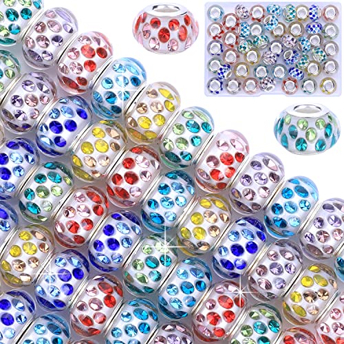 Aipridy Lucky Beads Lover Perlen und Glas-Strasssteine, Bernstein-Perlen, großes Loch, Abstandshalter, europäische Handwerksperlen, für DIY-Charms, Armbänder, Schmuckherstellung (Silberkern + dreieckiges Array) von AIPRIDY
