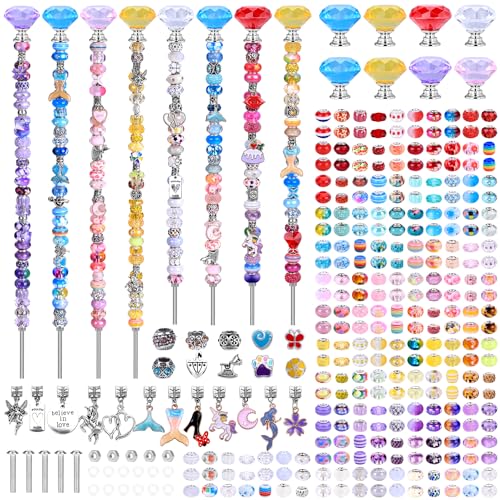 DIY Feenstab Garten Perlen Stäbe Set, Scheme Europäische Perlen Kristall Diamant Tops und 30,5 oder 25,4 cm Gewindestangen, Edelstahlpfähle mit Diamantspitze (sechs Farben) von AIPRIDY