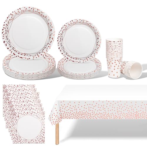 141Stück Weiß Rosegold Partygeschirr,Partyzubehör Pappteller Set,Wiederverwendbar Papier Geschirr Set einschließlich Tischdecke Teller Becher Servietten zum Geburtstag,Hochzeiten,Jubiläums(20 Gäste) 141Stück Weiß Rosegold Partygeschirr,Partyzubehör Pappteller Set,Wiederverwendbar Papier Geschirr Set einschließlich Tischdecke Teller Becher Servietten zum Geburtstag,Hochzeiten,Jubiläums(20 Gäste) von AIPartywar