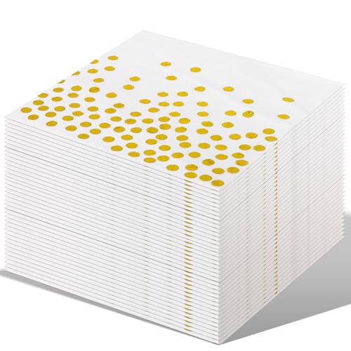 AIPartywar 50Stück Servietten Gold Dots 33 x 33cm 3-lagig Golden Foiled Weiß Papierservietten Paper Napkins für Party, Geburtstag, Bankett, Abschlusszeremonie von AIPartywar