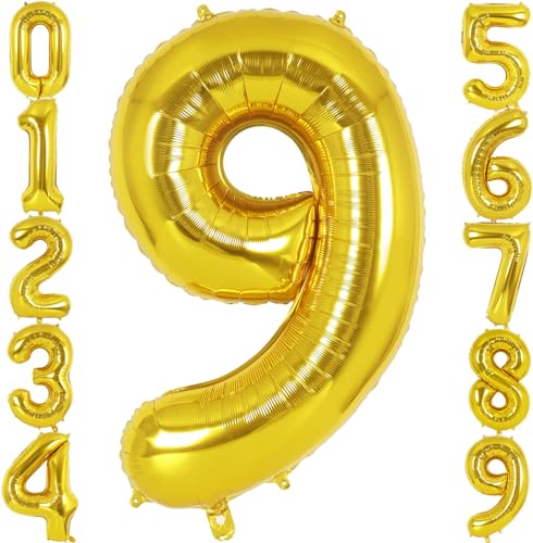Gold Number 9 Balloon 40 Inch, Big Large Foil Helium Number Balloons, Jumbo Giant Mylar Number 9 Balloons for 9 Year Old Birthday Party Decorations Supplies Anniversary Celebration Gold Number 9 Balloon 40 Inch, Big Large Foil Helium Number Balloons, Jumbo Giant Mylar Number 9 Balloons for 9 Year Old Birthday Party Decorations Supplies Anniversary Celebration von AIQINHU