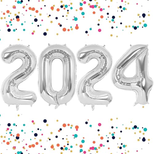 Silber 2024 Luftballon, 40 Zoll große Folie 2024 Zahlenballons, Riesen Big Mylar Helium Zahlenballons für 2024 Silvester Party Dekoration Geburtstag Weihnachten Abschluss Silber 2024 Luftballon, 40 Zoll große Folie 2024 Zahlenballons, Riesen Big Mylar Helium Zahlenballons für 2024 Silvester Party Dekoration Geburtstag Weihnachten Abschluss von AIQINHU