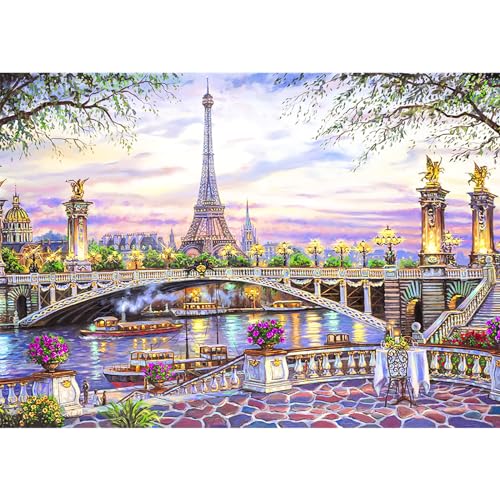 AIRDEA 5D Blumenbrücke Paris Eiffelturm Diamond Painting, Diamant Painting Erwachsene Set, Full Drill Bilder Diamant Malerei Poster Kreuzstich Kits 40x30cm von AIRDEA