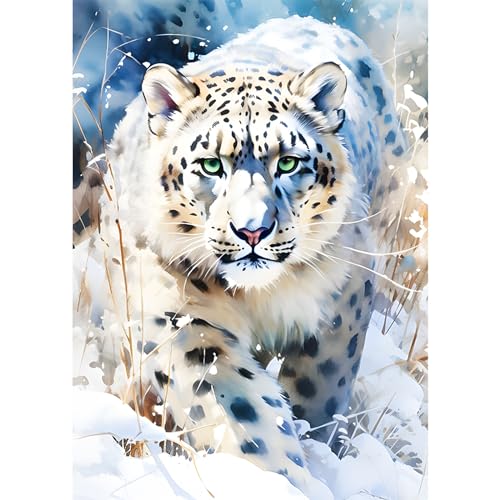 AIRDEA 5D Schneeleopard DIY Diamond Art Painting Kit Vollbohrer, Diamant Malerei Kristall Stickerei Kreuzstich, Bilder Gemälde nach Zahlen für Erwachsene Home Wanddekoration 30x40cm von AIRDEA