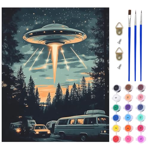 AIRDEA Außerirdisches Raumschiff Malen nach Zahlen Erwachsene, DIY Handgemalt Ölgemälde Kit, Wald Paint by Numbers mit 3-Pinseln und Acrylfarbe 40x50 cm (Ohne Rahmen) von AIRDEA