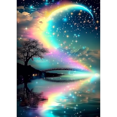 AIRDEA Baum Diamond Painting Erwachsene, DIY 5D Regenbogenlandschaft Diamant Painting Bilder, Bastelset Erwachsene Frauen als Haus Wanddeko 30x40 cm von AIRDEA