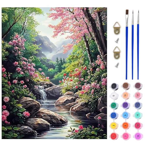 AIRDEA Berg Malen nach Zahlen Erwachsene, DIY Handgemalt Ölgemälde Kit, Blumen Landschaft Paint by Numbers mit 3-Pinseln und Acrylfarbe 40x50 cm (Ohne Rahmen) von AIRDEA