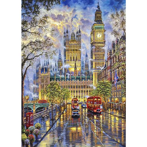 AIRDEA Big Ben Londoner Straßenlandschaft Diamond Painting Erwachsene, 5D DIY Diamond Painting Bilde Malerei Kits für deko wohnzimmer, wanddeko, deko schlafzimmer 30x40cm von AIRDEA