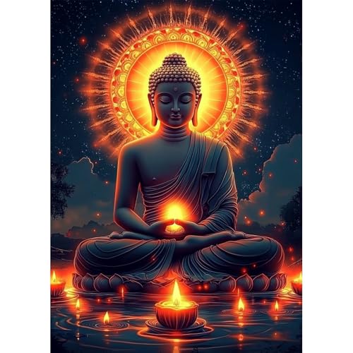 AIRDEA Buddha-Lotus Diamond Painting Erwachsene, Sternennacht Diamant Painting Bilder, DIY 5D Bastelset Erwachsene Frauen als Haus Wanddeko 30x40 cm von AIRDEA