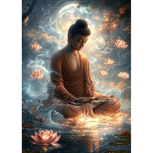 AIRDEA Buddha Meditiert Diamond Painting Erwachsene, Mond Diamant Painting Bilder, DIY 5D Bastelset Erwachsene Frauen als Haus Wanddeko 30x40 cm von AIRDEA