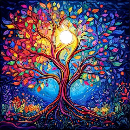 AIRDEA Bunter Lebensbaum Diamond Painting Erwachsene, Sonne Diamant Painting Bilder, DIY 5D Bastelset Erwachsene Frauen als Haus Wanddeko 30x30 cm von AIRDEA