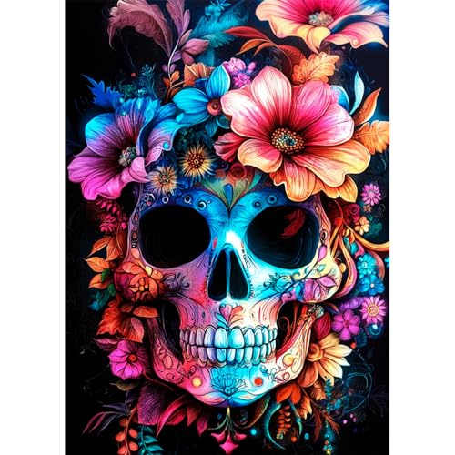 AIRDEA Bunter Totenkopf Diamond Painting Erwachsene, Blumen Diamant Painting Bilder, DIY 5D Bastelset Erwachsene Frauen als Haus Wanddeko 30x40 cm von AIRDEA