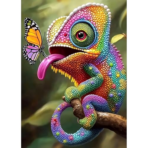 AIRDEA Chamäleon Diamond Painting Erwachsene, Schmetterling Diamant Painting Bilder, DIY 5D Bastelset Erwachsene Frauen als Haus Wanddeko 30x40 cm von AIRDEA