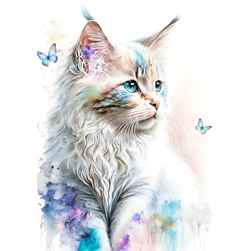 AIRDEA DIY 5D Süße Kleine Katze Diamant Malerei, Full Round Drill Diamond Painting Set, Full Runden Steine Diamanten Stickerei Strass Erwachsene Malen nach Zahlen Perlen Bilder 30x40cm von AIRDEA