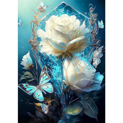 AIRDEA DIY 5D Weiße Rosen Schmetterling Diamant Malerei, Full Round Drill Diamond Painting Set, Full Runden Steine Diamanten Stickerei Strass Erwachsene Malen nach Zahlen Perlen Bilder 30x40cm AIRDEA DIY 5D Weiße Rosen Schmetterling Diamant Malerei, Full Round Drill Diamond Painting Set, Full Runden Steine Diamanten Stickerei Strass Erwachsene Malen nach Zahlen Perlen Bilder 30x40cm von AIRDEA