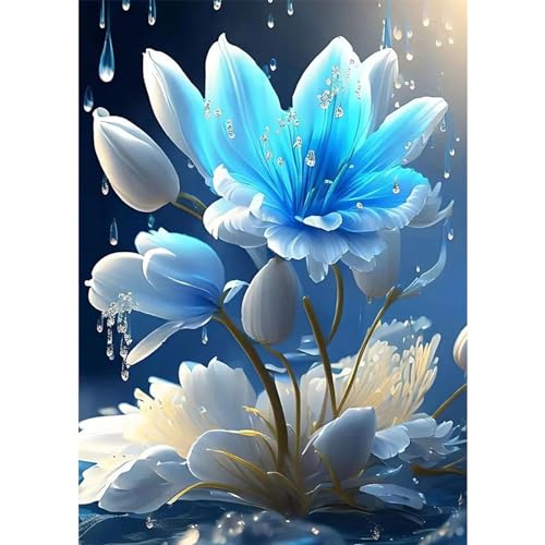 AIRDEA DIY Blaue Blumen Diamond Painting Set Erwachsene Kinder, Diamant Painting Bilder 5D Landschaft Diamant Kunst Blumen Diamant Malerei Set Cross Stickerei Malerei Kits für Heimdekor 30x40 cm von AIRDEA