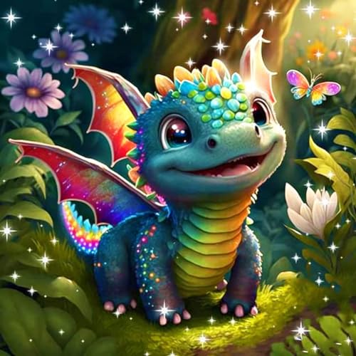 AIRDEA DIY Dinosaurier Baby Diamond Painting Set Erwachsene Kinder, Cartoon Diamant Painting Bilder 5D Diamant Kunst Tier Diamant Malerei Set Cross Stickerei Malerei Kits für Heimdekor 30x30 cm von AIRDEA