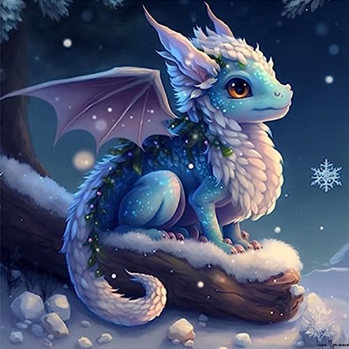 AIRDEA DIY Drache Baby Diamond Painting Set Erwachsene Kinder, Winter Diamant Painting Bilder 5D Diamant Kunst Tier Diamant Malerei Set Cross Stickerei Malerei Kits für Heimdekor 30x30 cm von AIRDEA