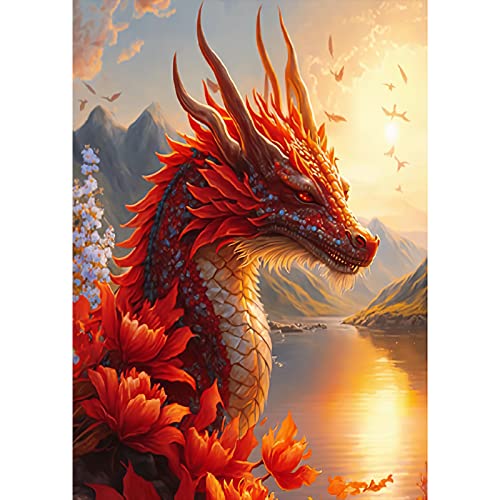 AIRDEA DIY Drache Diamond Painting Set Erwachsene Kinder, Tier Diamant Painting Bilder 5D Diamant Kunst Sonnenuntergang Diamant Malerei Set Cross Stickerei Malerei Kits für Heimdekor 30x40 cm von AIRDEA