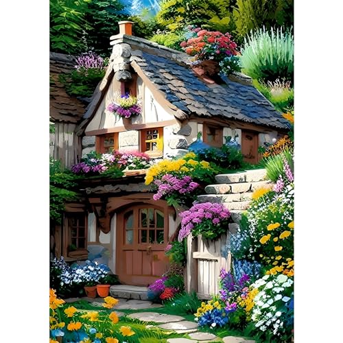 AIRDEA DIY Haus Diamond Painting Set Erwachsene Kinder, Diamant Painting Bilder 5D Blumen Diamant Kunst Häuschen Diamant Malerei Set Cross Stickerei Malerei Kits für Heimdekor 30x40 cm von AIRDEA