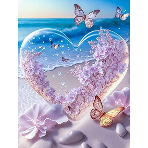 AIRDEA DIY Heart Diamond Painting Kits for Adults Beginners Round Full Drill 5D Beach Diamond Art Kits for Kids Butterfly Diamond Painting by Number Kits Seaside Love Gem Painting Art 12x16 inch von AIRDEA