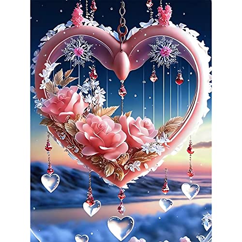 AIRDEA 5D Heart Diamond Painting Kits for Adults Beginners Round Full Kits DIY Rose Flowers Diamond Art Kits for Kids Love Diamond Painting by Number Kits Gem Painting Art Home Decor 12x16 inch von AIRDEA