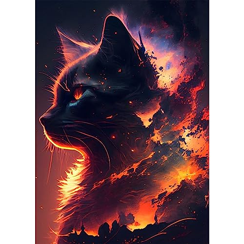 AIRDEA DIY Katze Diamond Painting Set Erwachsene Kinder, Abendglühen Diamant Painting Bilder 5D Diamant Kunst Fantasie Katze Diamant Malerei Set Cross Stickerei Malerei Kits für Heimdekor 30x40 cm von AIRDEA