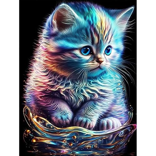 AIRDEA DIY Katze Diamond Painting Set Erwachsene Kinder, Kätzchen Diamant Painting Bilder 5D Fantasie Diamant Kunst Tier Diamant Malerei Set Cross Stickerei Malerei Kits für Heimdekor 30x40 cm von AIRDEA