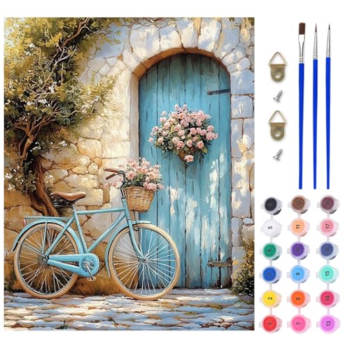AIRDEA Fahrradblumen Malen nach Zahlen Erwachsene, DIY Handgemalt Ölgemälde Kit, Sonnenlicht Paint by Numbers mit 3-Pinseln und Acrylfarbe 40x50 cm (Ohne Rahmen) von AIRDEA