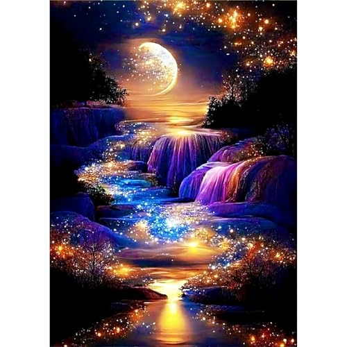 AIRDEA Mond Diamond Painting Erwachsene, DIY 5D Wasserfall Diamant Painting Bilder, Bastelset Erwachsene Frauen als Haus Wanddeko 30x40 cm von AIRDEA