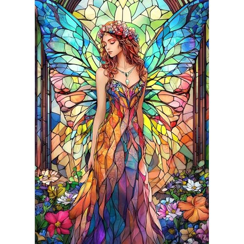 AIRDEA Feen-Buntglas Diamond Painting Erwachsene, Blumen Diamant Painting Bilder, DIY 5D Bastelset Erwachsene Frauen als Haus Wanddeko 30x40 cm von AIRDEA