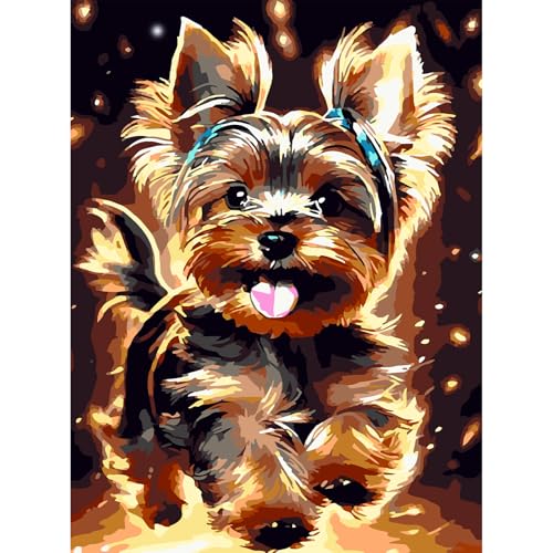 AIRDEA Yorkshire-Terrier Malen nach Zahlen Erwachsene, DIY Handgemalt Ölgemälde Kit, Schleife Paint by Numbers mit 3-Pinseln und Acrylfarbe 30x40 cm (Ohne Rahmen) von AIRDEA