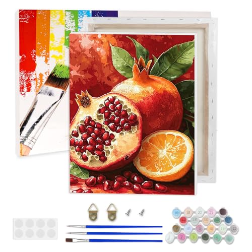 AIRDEA Granatapfel Malen nach Zahlen Erwachsene, DIY Handgemalt Ölgemälde Kit, Orange Paint by Numbers mit 3-Pinseln und Acrylfarbe 30x40 cm (Gerahmt) von AIRDEA