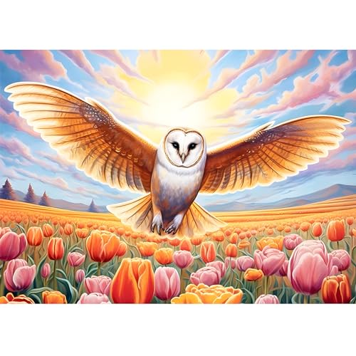 AIRDEA Himmeleulen Tulpe Diamant Painting Bilder Kits, 5D Diamond Painting nach Zahlen Erwachsene, Full Diamant Bilder Stickerei Arts Craft Set für Wand Room Home Décor 40x30cm von AIRDEA