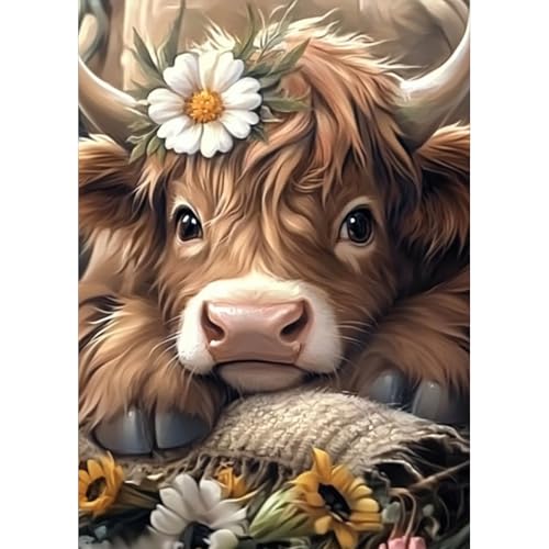 AIRDEA Hochlandkuh Diamond Painting Erwachsene, Gänseblümchen Diamant Painting Bilder, DIY 5D Bastelset Erwachsene Frauen als Haus Wanddeko 30x40 cm von AIRDEA