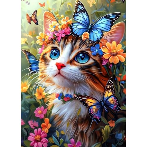 AIRDEA Katze Diamond Painting Erwachsene, DIY 5D Schmetterling Diamant Painting Bilder, Bastelset Erwachsene Frauen als Haus Wanddeko 30x40 cm von AIRDEA