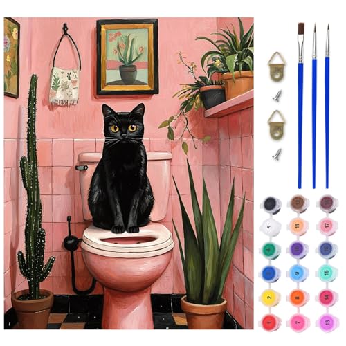 AIRDEA Katze Malen nach Zahlen Erwachsene, DIY Handgemalt Ölgemälde Kit, Abstrakte Botanische Paint by Numbers mit 3-Pinseln und Acrylfarbe 40X50 cm (Ohne Rahmen) von AIRDEA