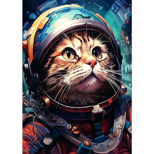 AIRDEA Katze Weltraum Diamond Painting, Diamant Painting Bilder, DIY Cross Stickerei Malerei Kits, Wohnzimmer Schlafzimmer B¨¹ro Wand Und Eingang Dekoration 30x40cm von AIRDEA