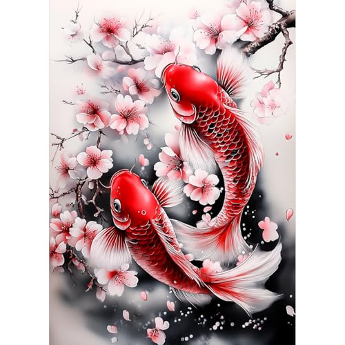 AIRDEA Koi-Fisch Diamond Painting Erwachsene, DIY 5D Blume Diamant Painting Bilder, Bastelset Erwachsene Frauen als Haus Wanddeko 30x40 cm von AIRDEA