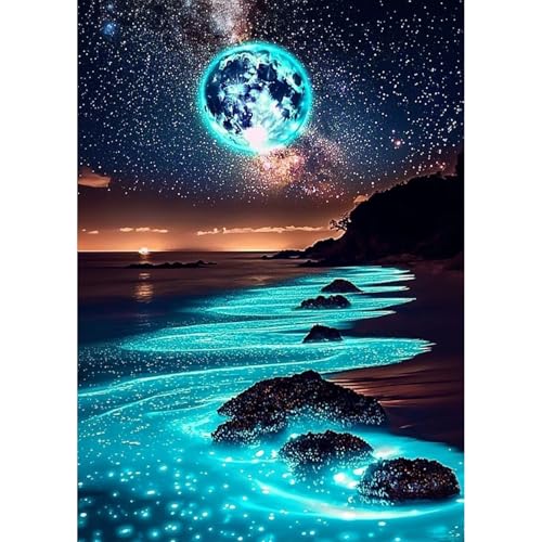 AIRDEA Mond Diamond Painting Erwachsene, DIY 5D Strand Diamant Painting Bilder, Bastelset Erwachsene Frauen als Haus Wanddeko 30x40 cm von AIRDEA