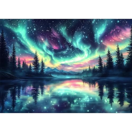 AIRDEA Nordlicht Diamond Painting Erwachsene, Aurora Diamant Painting Bilder, DIY 5D Bastelset Erwachsene Frauen als Haus Wanddeko 40x30 cm von AIRDEA