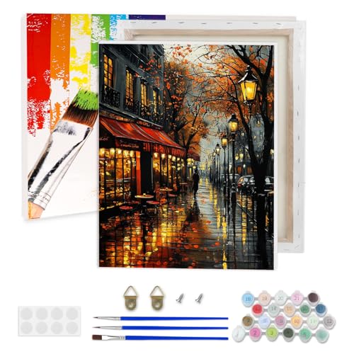 AIRDEA Pariser Straße Malen nach Zahlen Erwachsene, DIY Handgemalt Ölgemälde Kit, Landschaft Paint by Numbers mit 3-Pinseln und Acrylfarbe 30x40 cm (Gerahmt) von AIRDEA