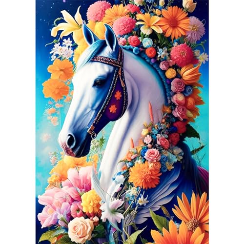 AIRDEA Pferde Blumen Diamond Painting Kits für Erwachsene, DIY 5D Diamond Art Paint mit runden Diamond, Full Drill Gem Art Painting Kit für Home Wall Decor Geschenke 30x40cm AIRDEA Pferde Blumen Diamond Painting Kits für Erwachsene, DIY 5D Diamond Art Paint mit runden Diamond, Full Drill Gem Art Painting Kit für Home Wall Decor Geschenke 30x40cm von AIRDEA