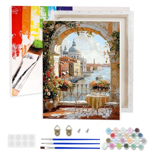 AIRDEA Romantische Aussicht Malen nach Zahlen Erwachsene, DIY Handgemalt Ölgemälde Kit, Blumenbogen Paint by Numbers mit 3-Pinseln und Acrylfarbe 30x40 cm (Gerahmt) von AIRDEA