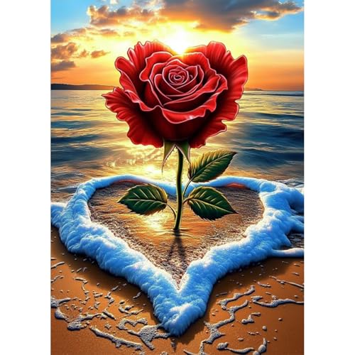 AIRDEA Rose Diamond Painting Erwachsene, DIY 5D Strand Diamant Painting Bilder, Bastelset Erwachsene Frauen als Haus Wanddeko 30x40 cm von AIRDEA